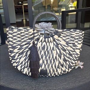 Dolce Vita Woven Two-Tone Straw Tote with Tassel Handle